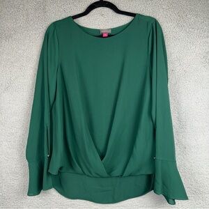 Vince Camuto Top Womens Small Green Artistic Mush Fash Flounce Sleeve Blouse
